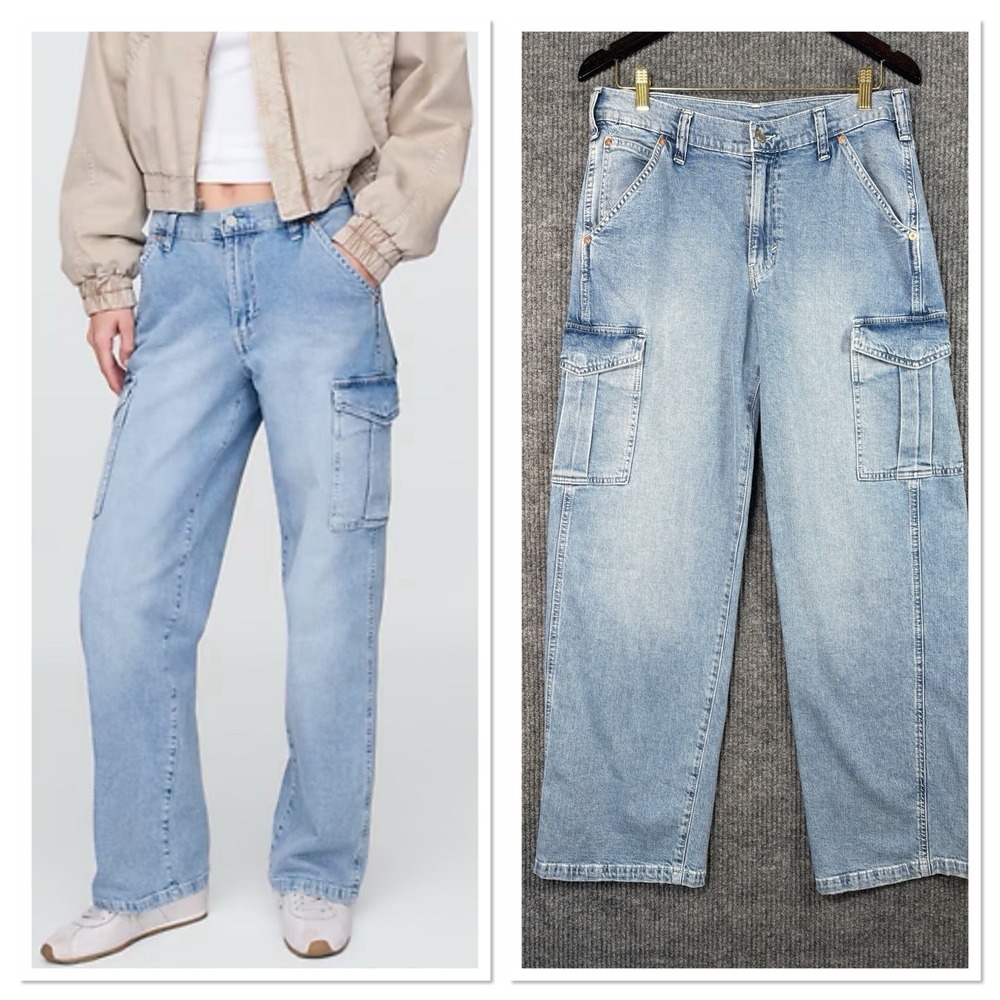 GAP Womens 90s Loose Mid Rise Wide Leg Cargo Jeans Baggy Utility Y2K 28/6 R‎